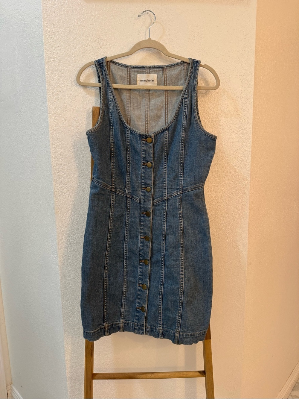 N/Nicholas Denim Button-Front Tank Mini Dress in Blue 100% Cotton Sz 6